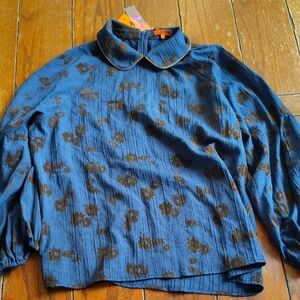 Floral Patterned Blue Blouse